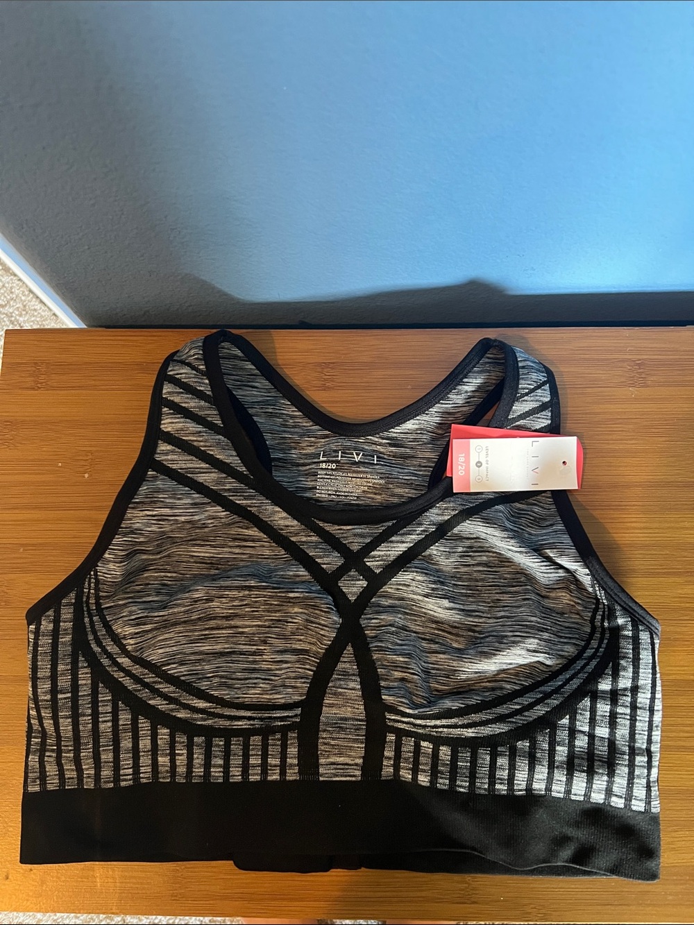 Livi Active Black & Gray Patterned Sports Bra Plus Size 18/20